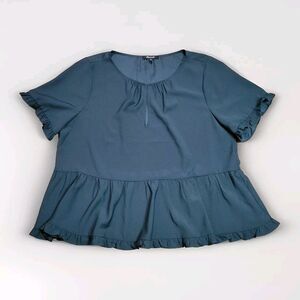 Madewell Women's Boho Blouse Size XL Dark Green Ruffle Career Preppy Office